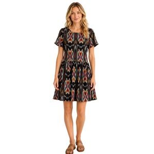 Mata Traders Ikat Fit & Flare Mini Dress Short Sleeve Cotton Multicolor Small